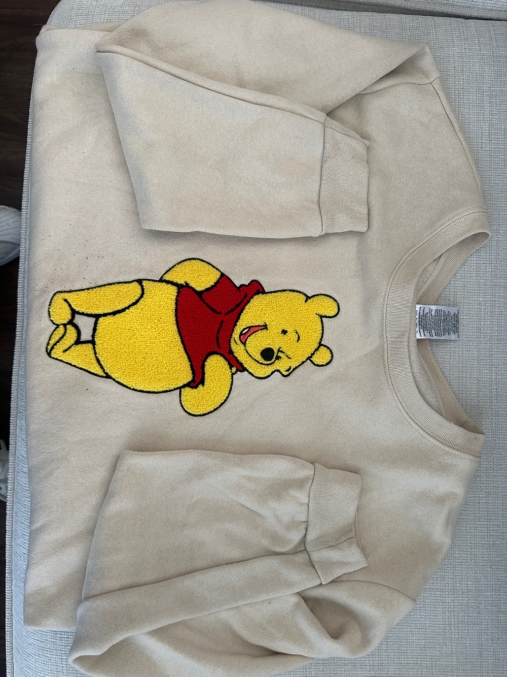 Winnie the Pooh Beige Crewneck Sweatshirt with Embroidered Chenille Patch